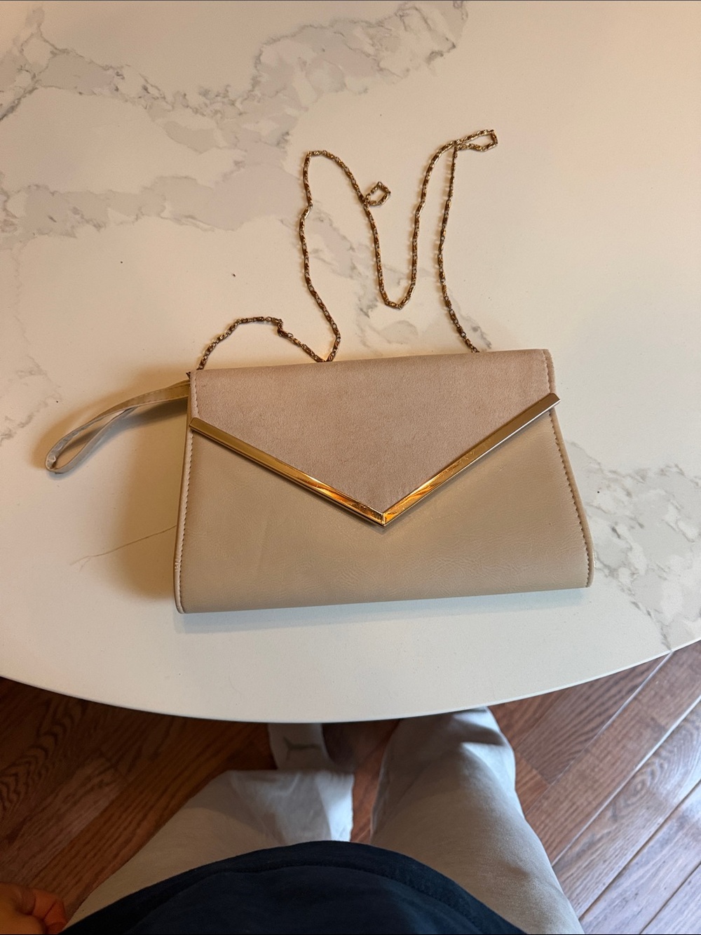 Ardene Beige Envelope Clutch with Gold Trim